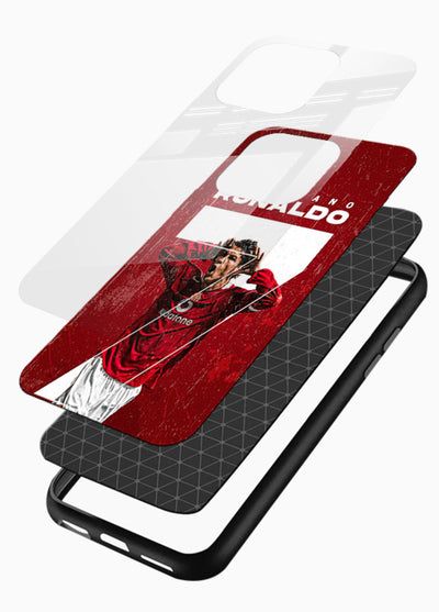 Red Ronaldo poster artwork on glossy tempered glass phone back cover - 3