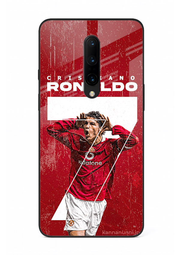 Red Ronaldo poster artwork on glossy tempered glass OnePlus 7 Pro back cover
