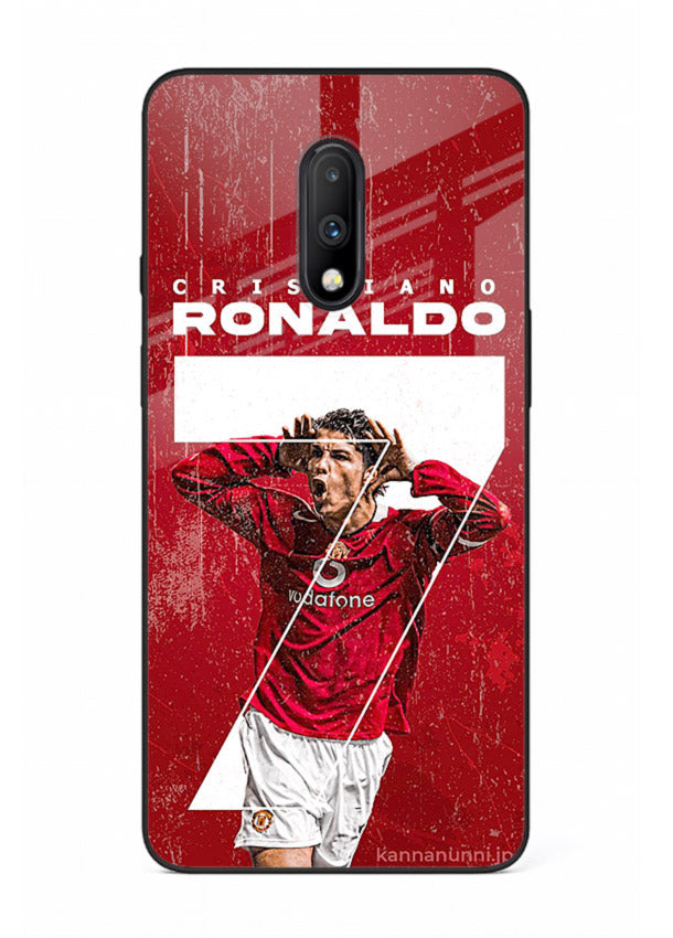 Red Ronaldo poster artwork on glossy tempered glass OnePlus 7 back cover