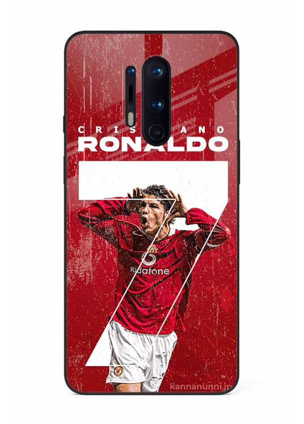 Red Ronaldo poster artwork on glossy tempered glass OnePlus 8 Pro back cover