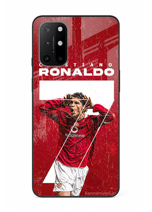 Red Ronaldo poster artwork on glossy tempered glass OnePlus 8T back cover