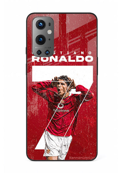 Red Ronaldo poster artwork on glossy tempered glass OnePlus 9 back cover