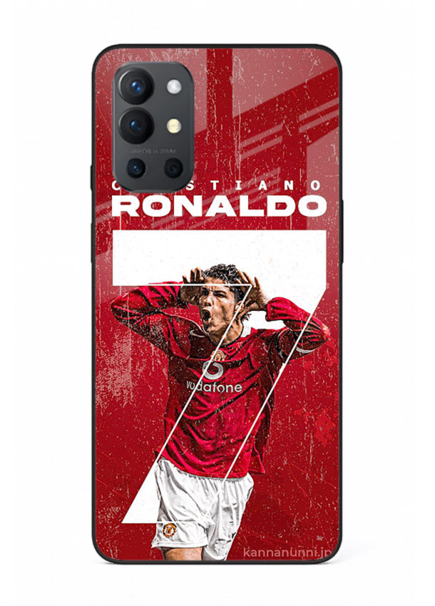 Red Ronaldo poster artwork on glossy tempered glass OnePlus 9R back cover