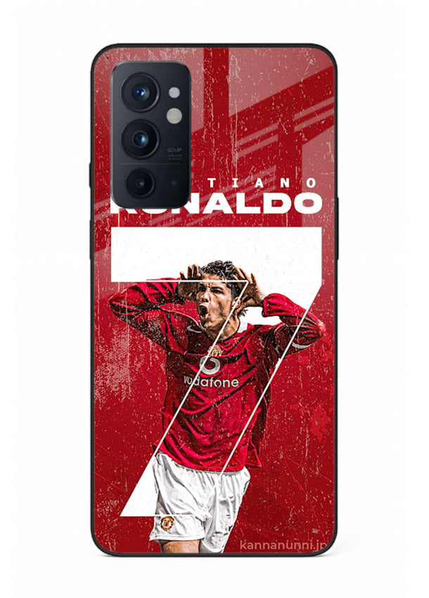 Red Ronaldo poster artwork on glossy tempered glass OnePlus 9RT back cover