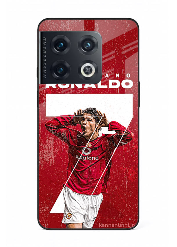 Red Ronaldo poster artwork on glossy tempered glass OnePlus 10 Pro back cover