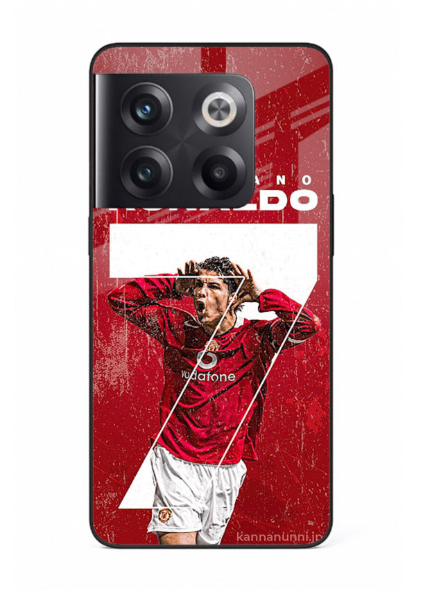 Red Ronaldo poster artwork on glossy tempered glass OnePlus 10T back cover