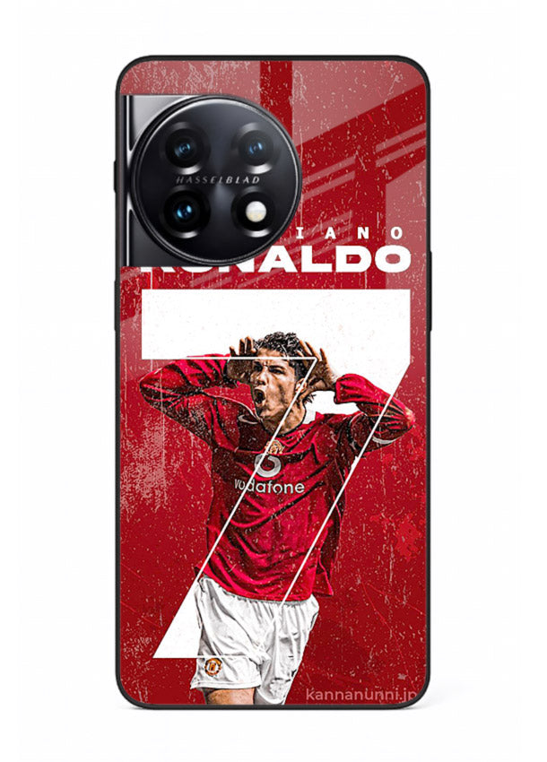 Red Ronaldo poster artwork on glossy tempered glass OnePlus 11 back cover