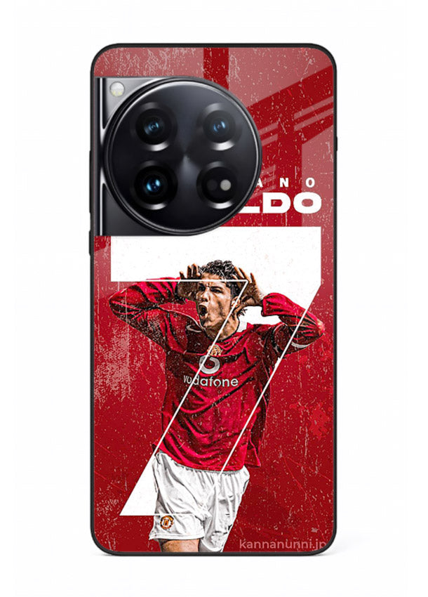 Red Ronaldo poster artwork on glossy tempered glass OnePlus 12 back cover