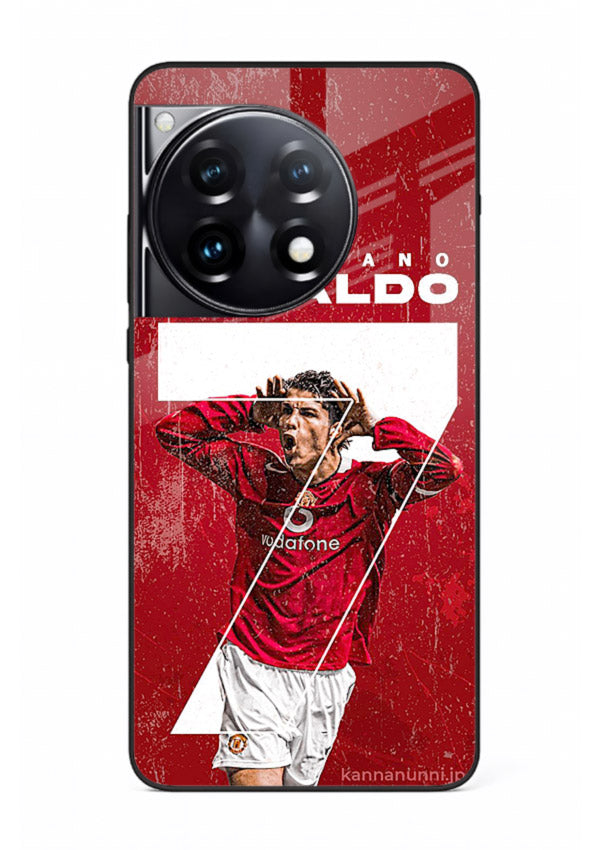 Red Ronaldo poster artwork on glossy tempered glass OnePlus 12R back cover