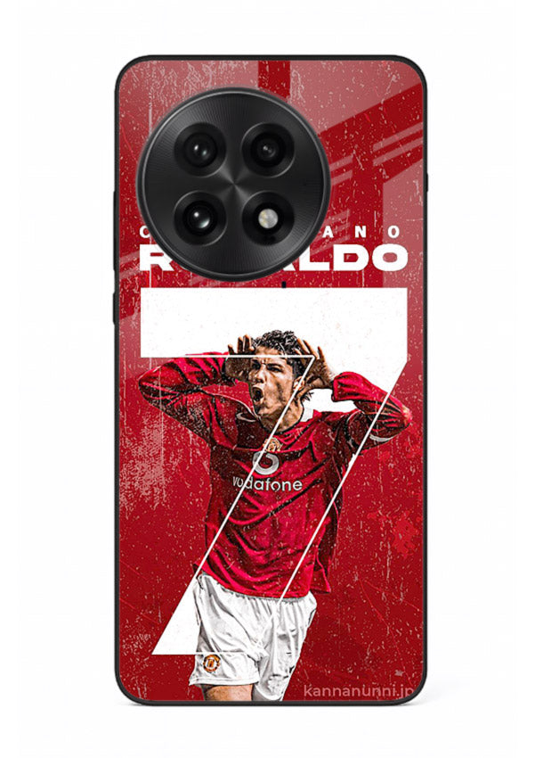 Red Ronaldo poster artwork on glossy tempered glass OnePlus 13 back cover