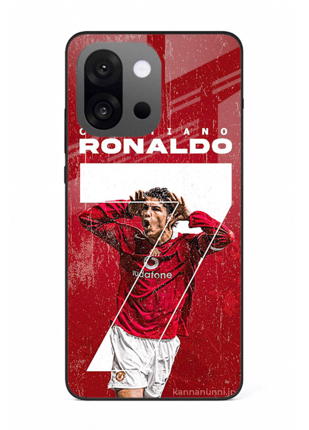 Red Ronaldo poster artwork on glossy tempered glass OnePlus 13s back cover