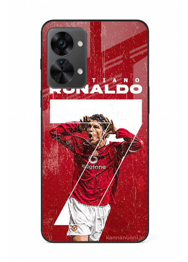 Red Ronaldo poster artwork on glossy tempered glass OnePlus Nord 2T back cover