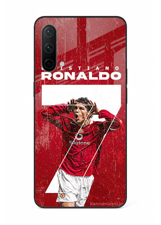 Red Ronaldo poster artwork on glossy tempered glass OnePlus Nord CE 5G back cover