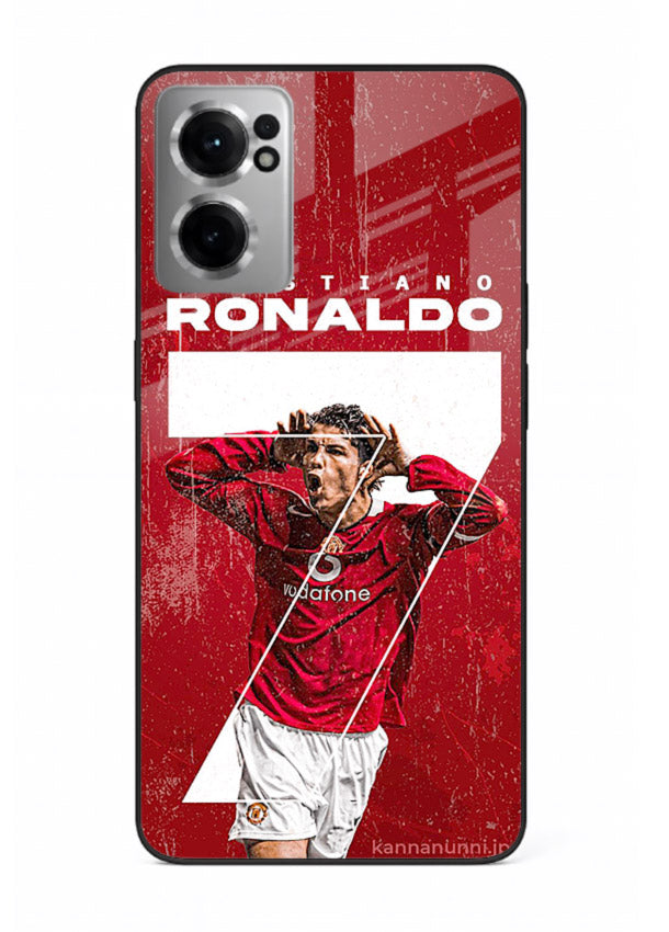 Red Ronaldo poster artwork on glossy tempered glass OnePlus Nord CE2 5G back cover