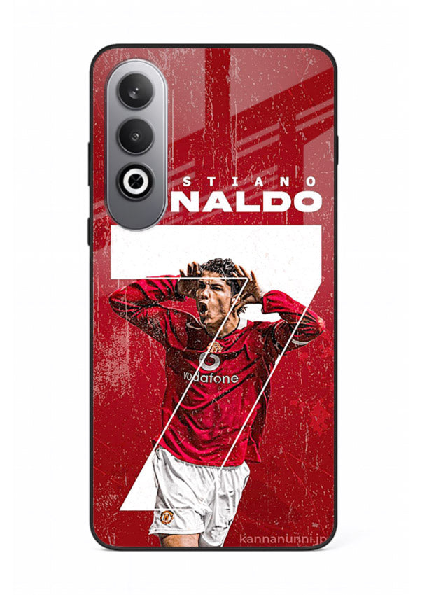 Red Ronaldo poster artwork on glossy tempered glass OnePlus Nord CE4 back cover