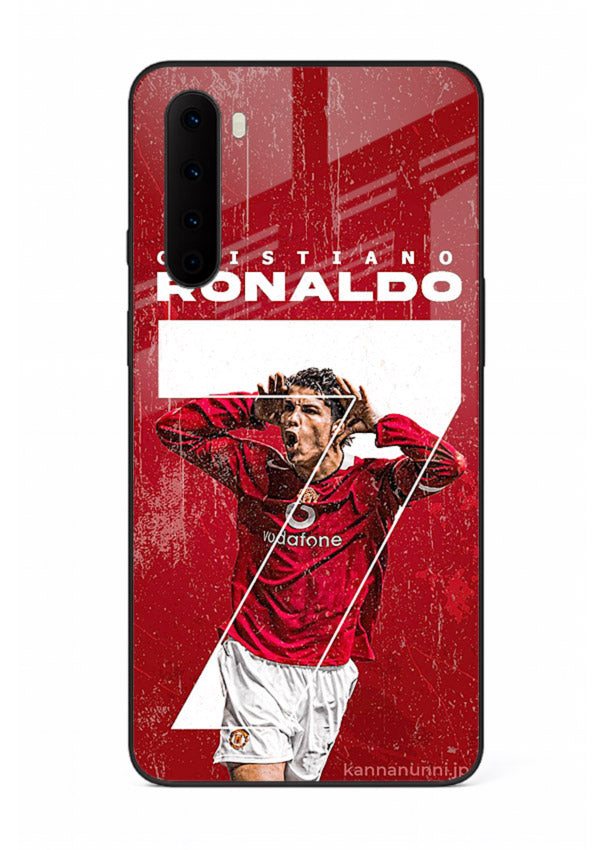 Red Ronaldo poster artwork on glossy tempered glass OnePlus Nord back cover