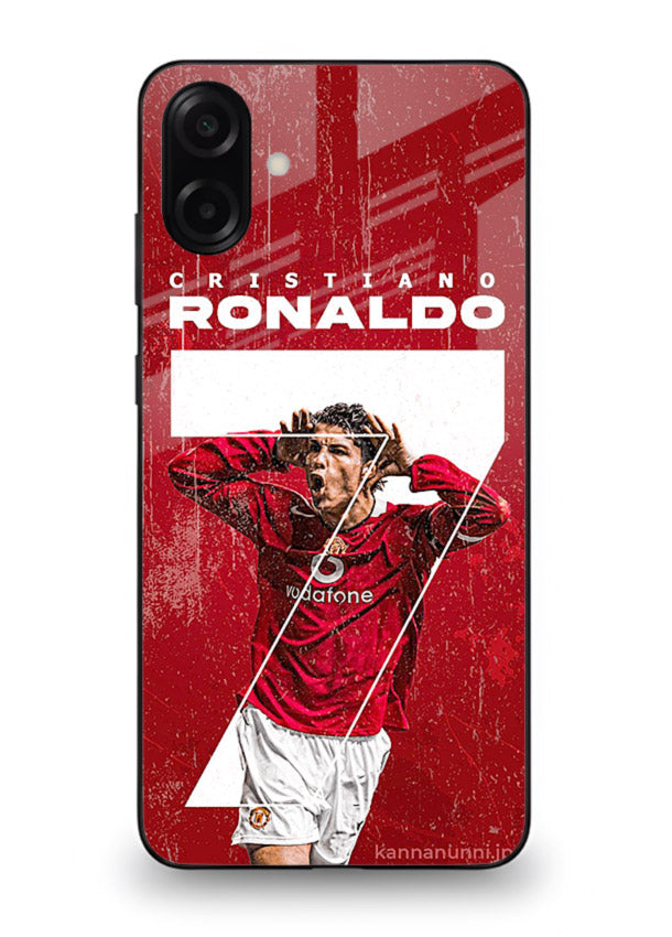 Red Ronaldo poster artwork on glossy tempered glass Samsung M13 5G back cover