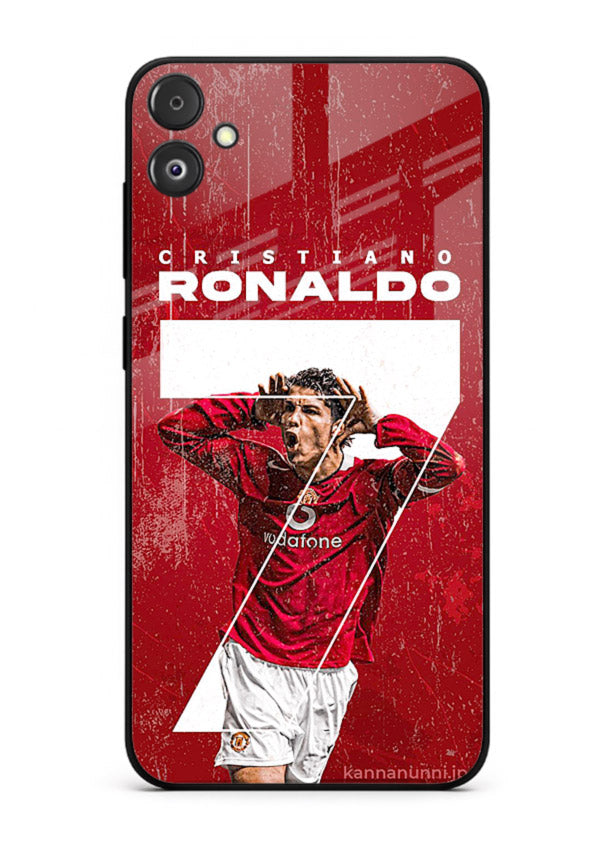 Red Ronaldo poster artwork on glossy tempered glass Samsung F14 5G back cover