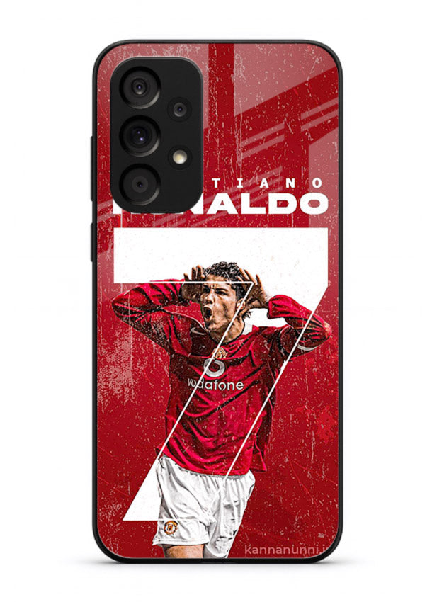 Red Ronaldo poster artwork on glossy tempered glass Samsung A73 5G back cover