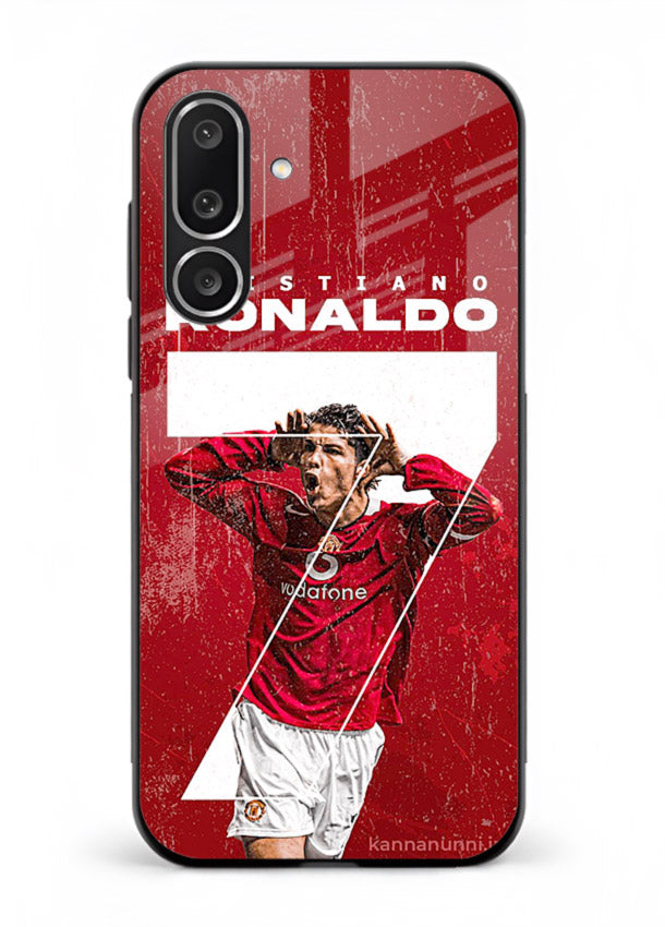 Red Ronaldo poster artwork on glossy tempered glass Samsung F56 5G back cover