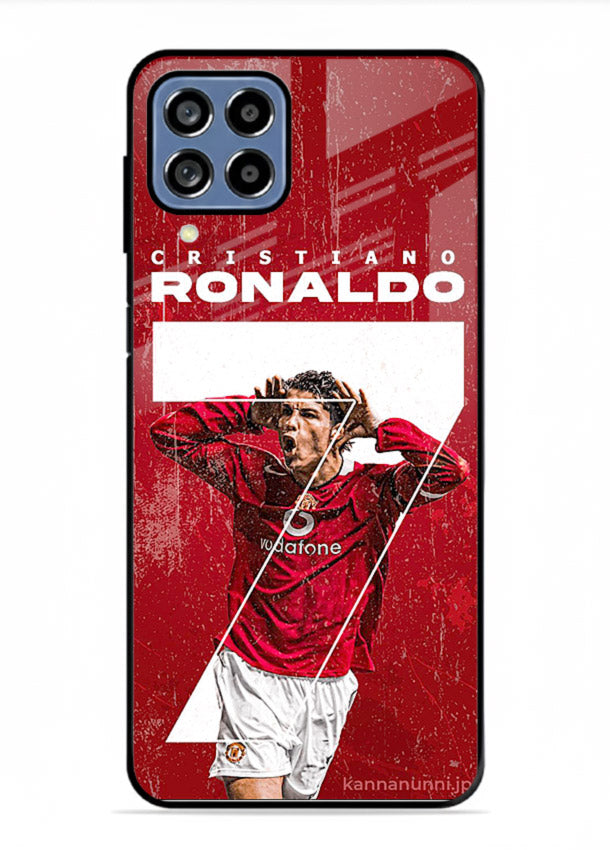 Red Ronaldo poster artwork on glossy tempered glass Samsung F22 4G back cover