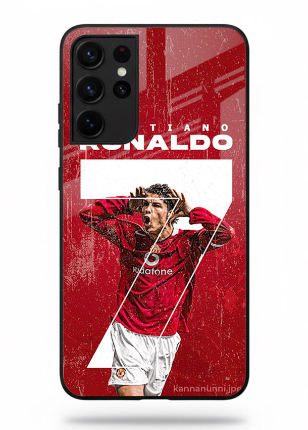 Red Ronaldo poster artwork on glossy tempered glass Samsung S21 Ultra back cover