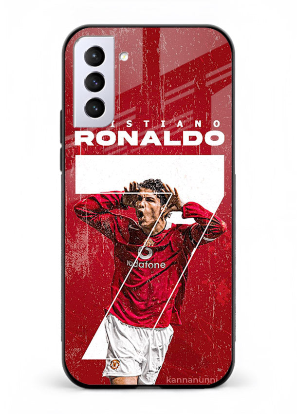 Red Ronaldo poster artwork on glossy tempered glass Samsung S21 FE back cover