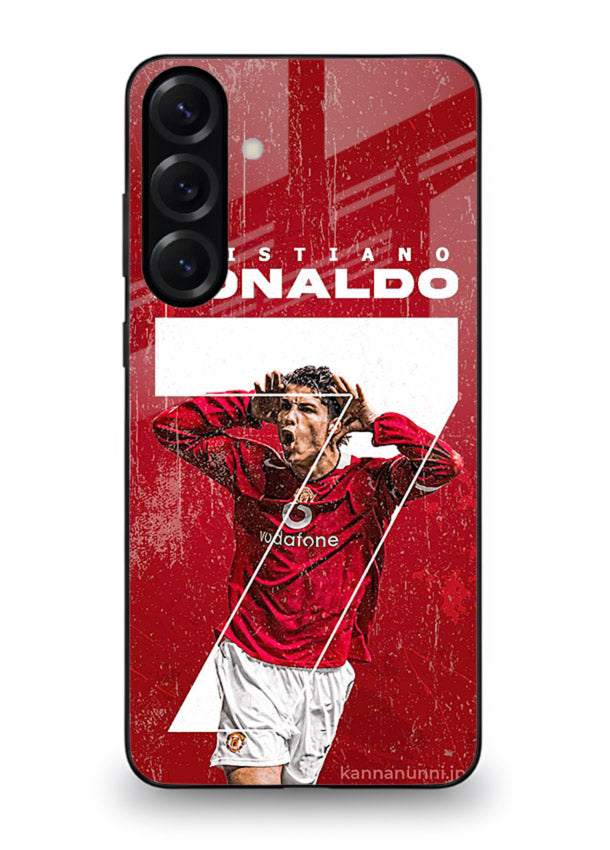 Red Ronaldo poster artwork on glossy tempered glass Samsung M35 5G back cover