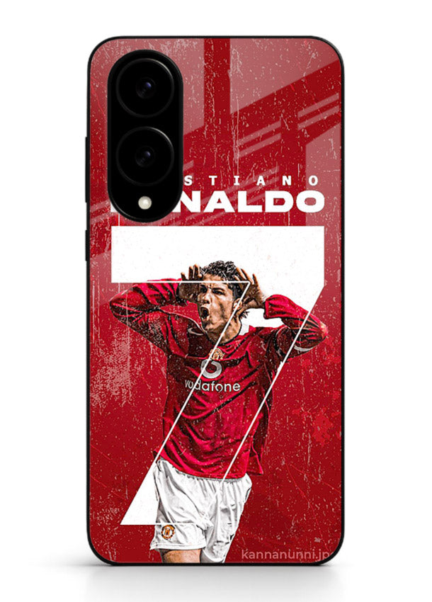 Red Ronaldo poster artwork on glossy tempered glass Samsung S25 Edge back cover