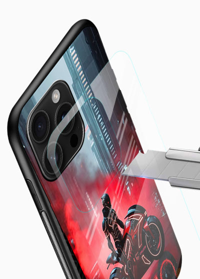 Red sport bike rider artwork on tempered glass mobile back cover - 4