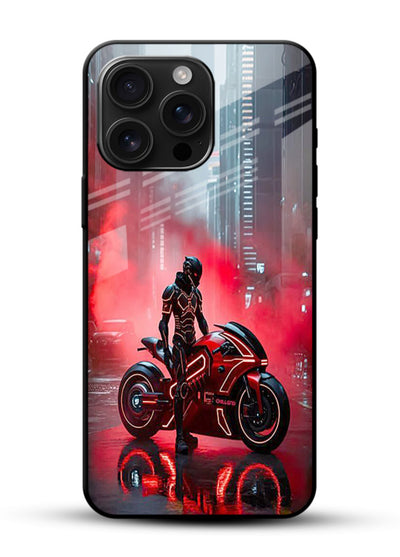 Red sport bike rider artwork on tempered glass mobile back cover - 1