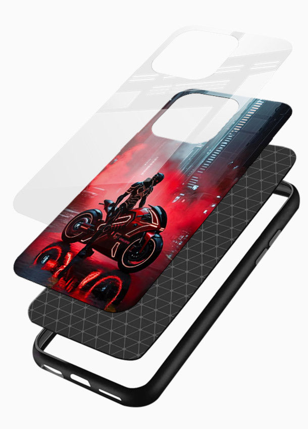 Red sport bike rider artwork on tempered glass mobile back cover - 3