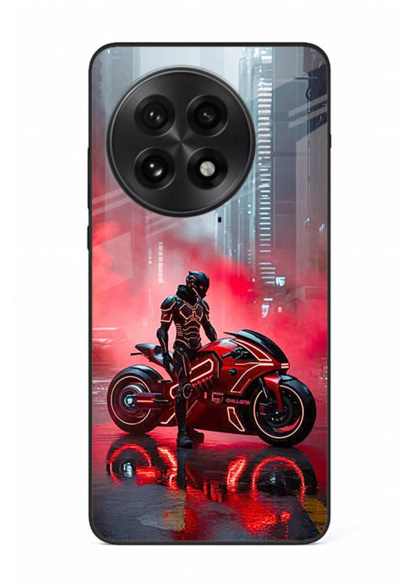 Red sport bike rider artwork on tempered glass OnePlus 13 back cover
