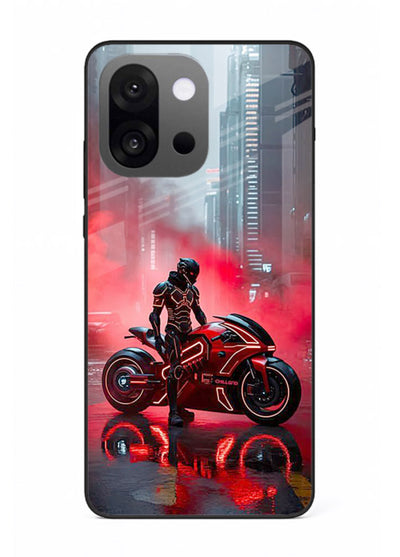 Red sport bike rider artwork on tempered glass OnePlus 13s back cover