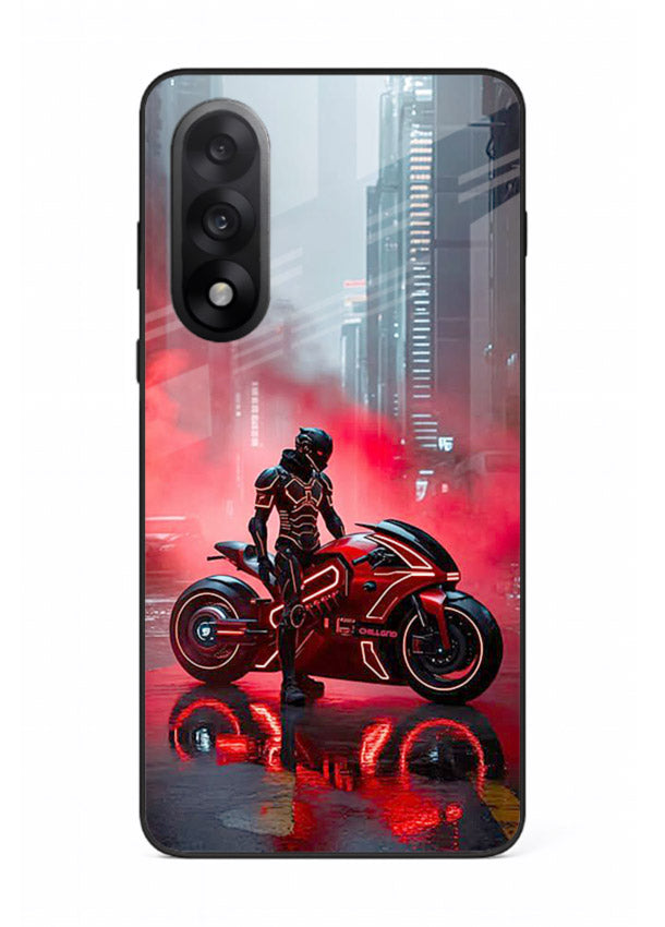 Red sport bike rider artwork on tempered glass OnePlus Nord 5 back cover
