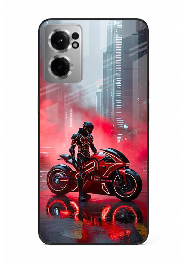 Red sport bike rider artwork on tempered glass OnePlus Nord CE2 5G back cover