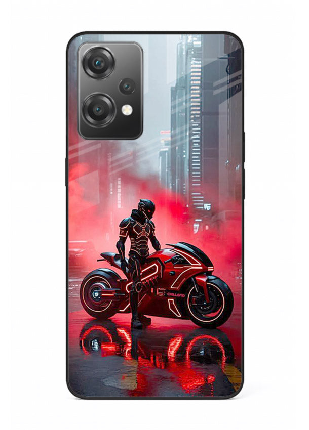 Red sport bike rider artwork on tempered glass OnePlus Nord CE2 Lite 5G back cover