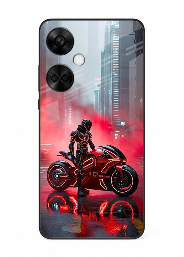 Red sport bike rider artwork on tempered glass OnePlus Nord CE3 back cover