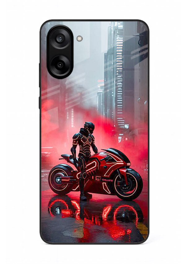 Red sport bike rider artwork on tempered glass OnePlus Nord CE5 back cover