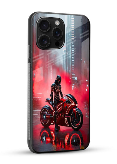 Red sport bike rider artwork on tempered glass mobile back cover - 2