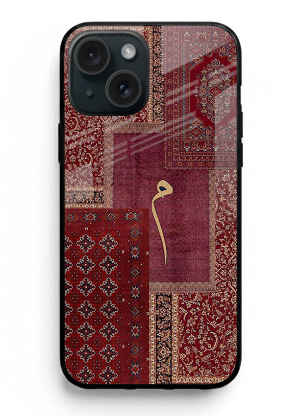 Red tapestry patchwork artwork printed on glossy tempered glass iPhone 14 Plus back cover