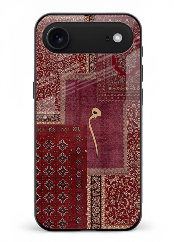 Red tapestry patchwork artwork printed on glossy tempered glass iPhone 17 Air back cover