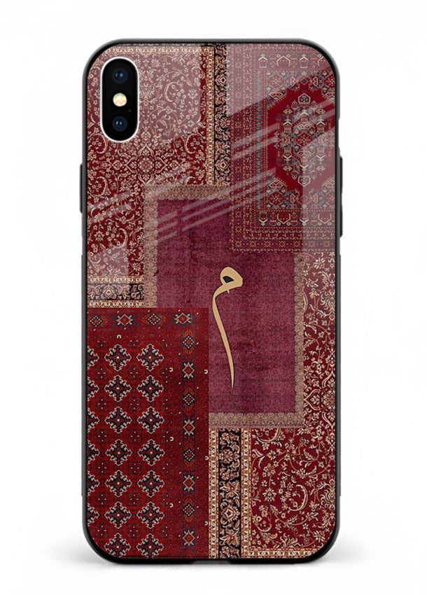 Red tapestry patchwork artwork printed on glossy tempered glass iPhone XS Max back cover