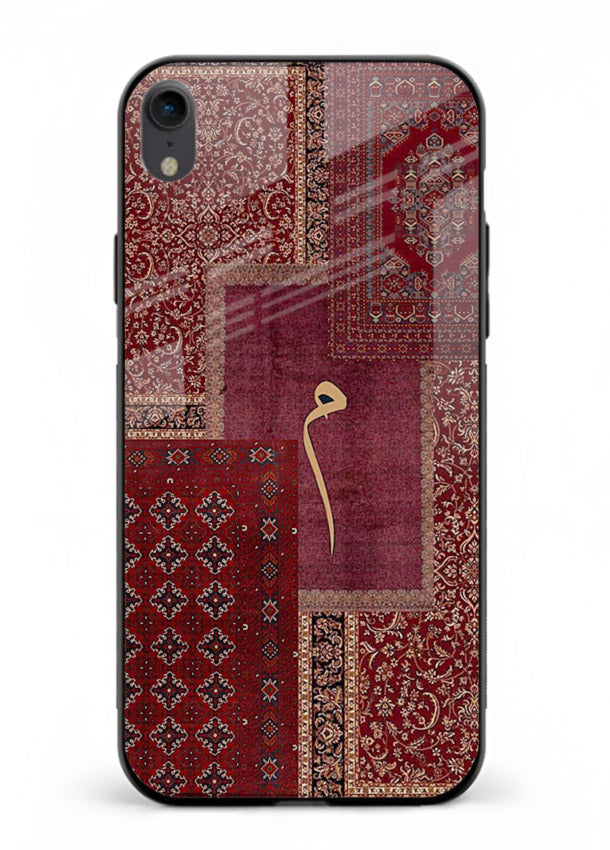 Red tapestry patchwork artwork printed on glossy tempered glass iPhone XR back cover