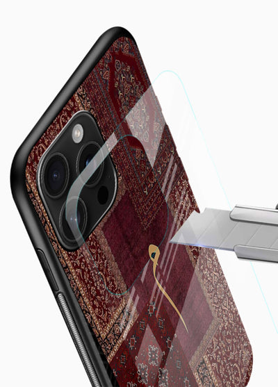 Red tapestry patchwork artwork printed on glossy tempered glass mobile cover - 4