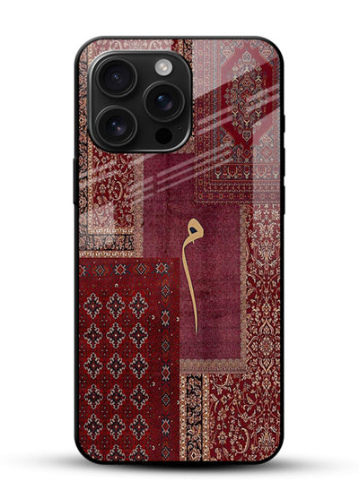 Red tapestry patchwork artwork printed on glossy tempered glass mobile cover - 1