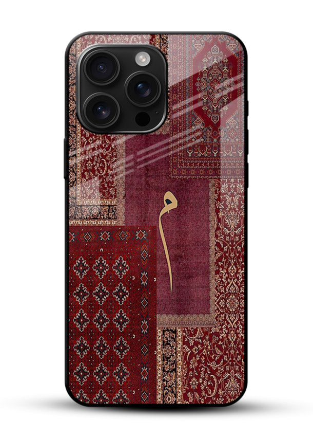 Red tapestry patchwork artwork printed on glossy tempered glass mobile cover - 1