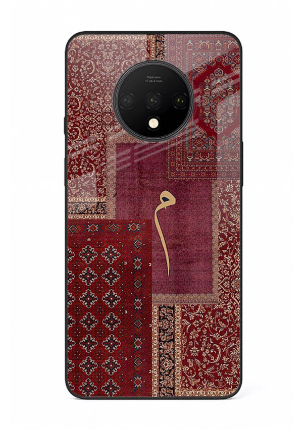 Red tapestry patchwork artwork printed on glossy tempered glass OnePlus 7T back cover
