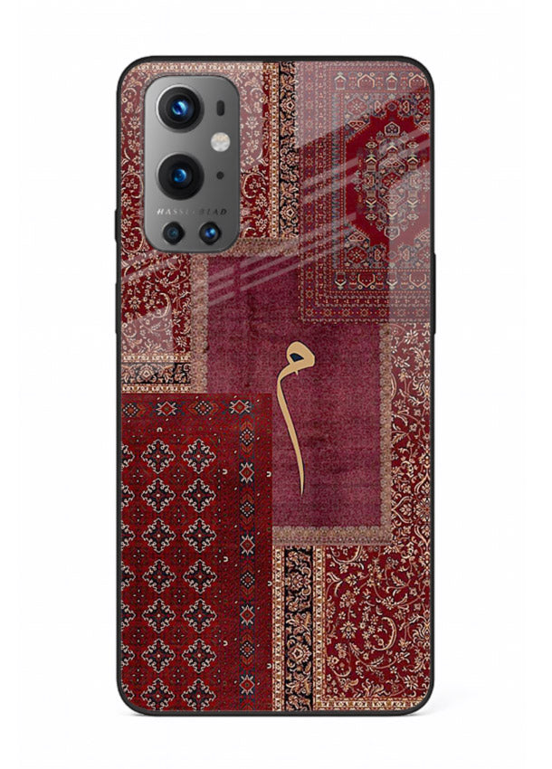 Red tapestry patchwork artwork printed on glossy tempered glass OnePlus 9 back cover