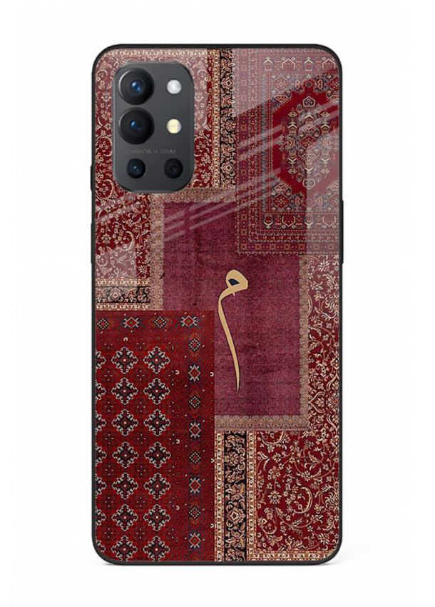 Red tapestry patchwork artwork printed on glossy tempered glass OnePlus 9R back cover